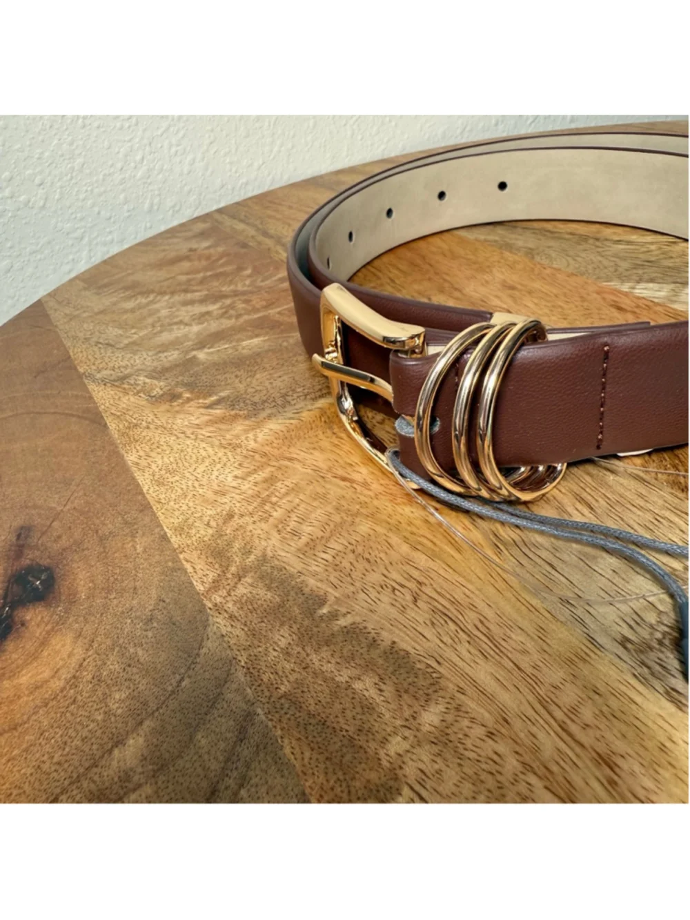 Women's Vince Camuto Brown Faux Leather Metal Belt